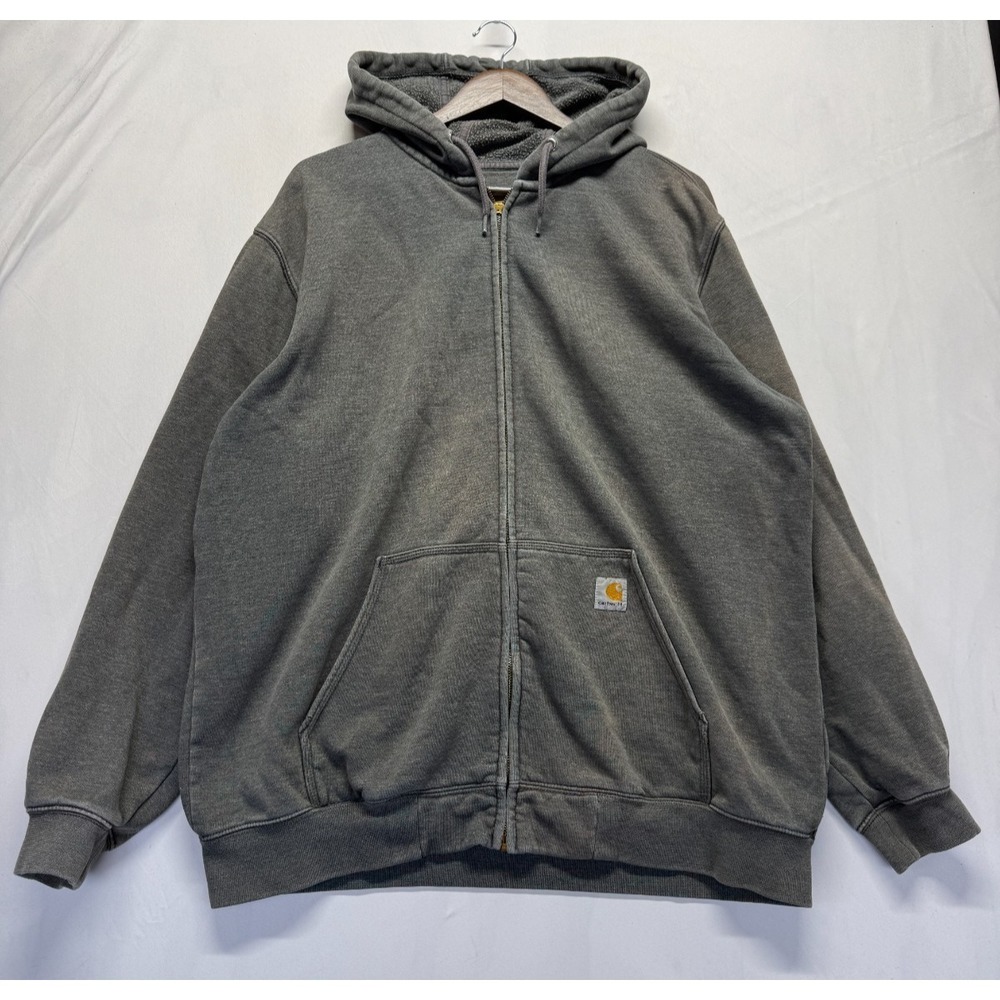 Carhartt Original Fit Hoodie Mens XL Heather Gray Logo Ribbed Full Zip‎ Workwear